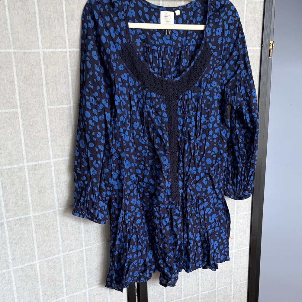 Anthropology, HD in Paris Navy and Cobalt Print tunic Top